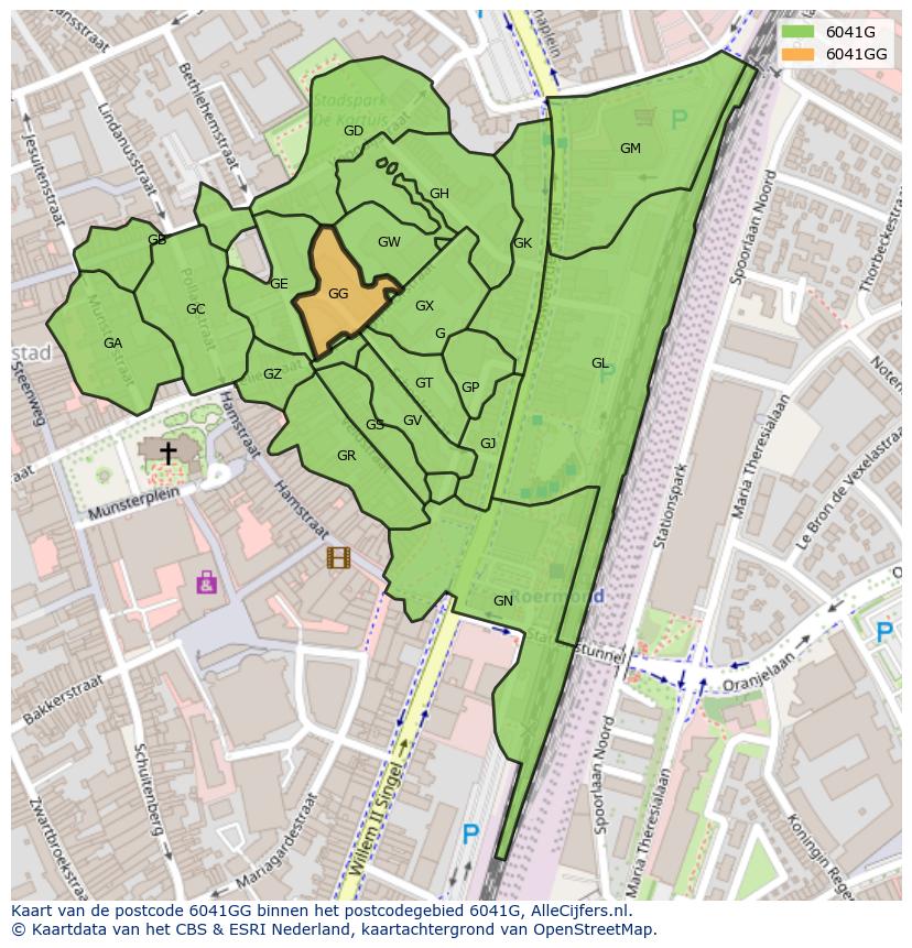 Afbeelding van het postcodegebied 6041 GG op de kaart.
