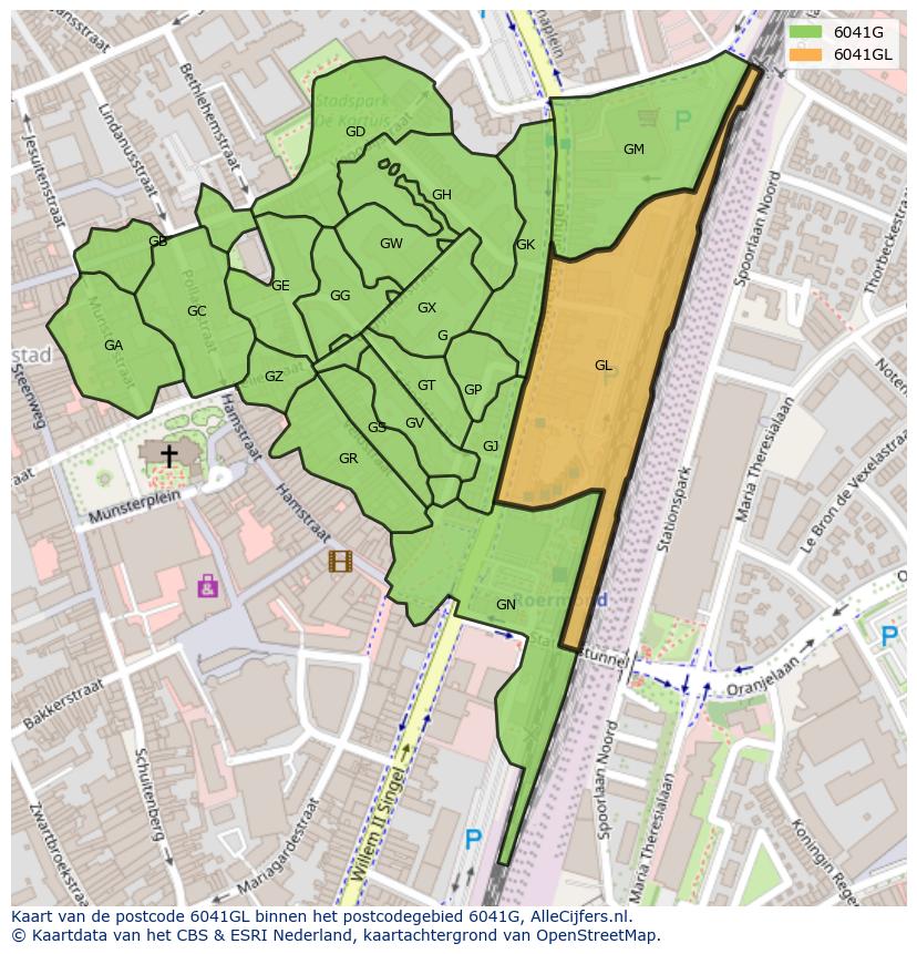 Afbeelding van het postcodegebied 6041 GL op de kaart.