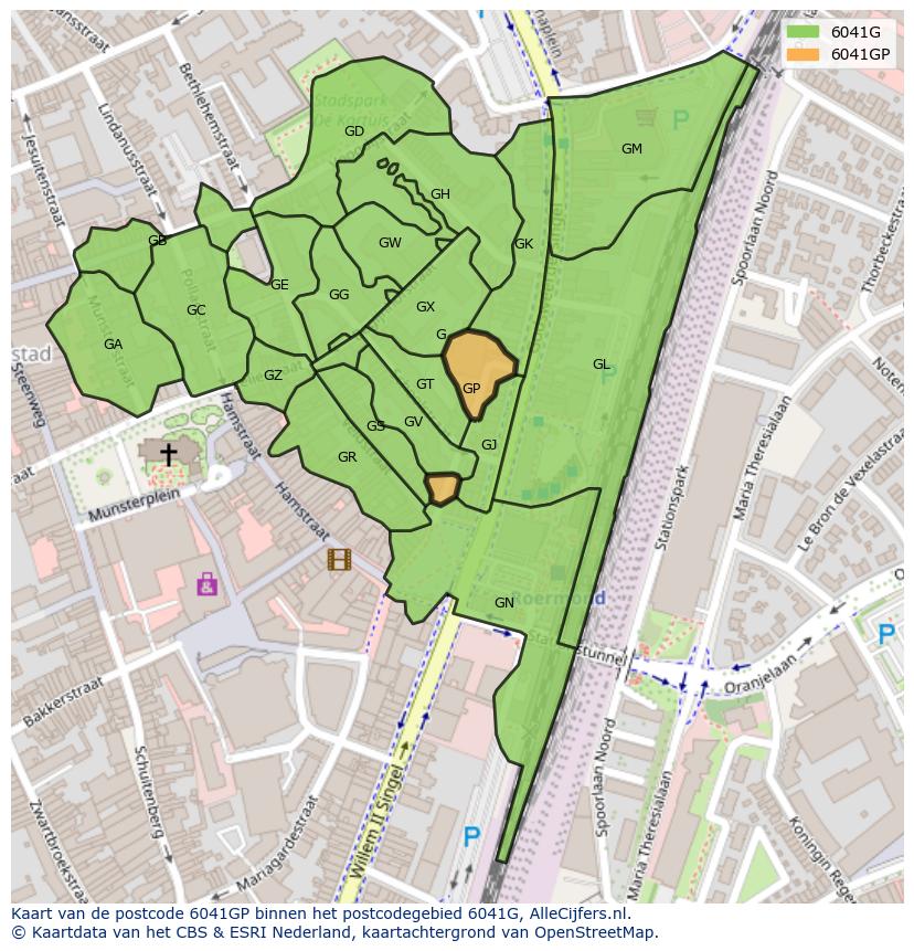 Afbeelding van het postcodegebied 6041 GP op de kaart.