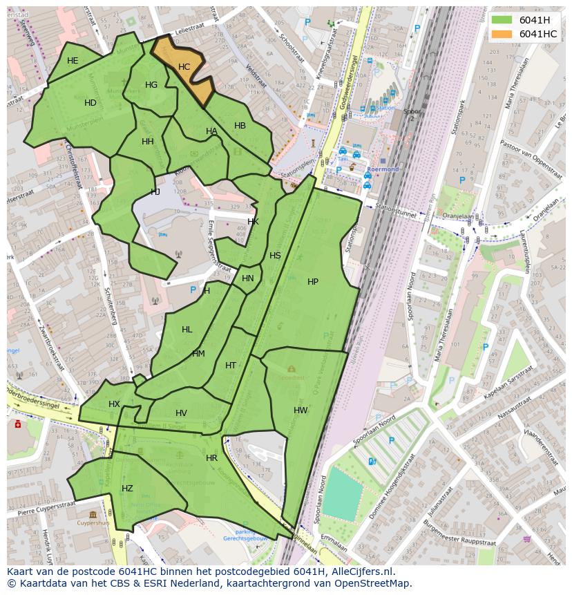 Afbeelding van het postcodegebied 6041 HC op de kaart.