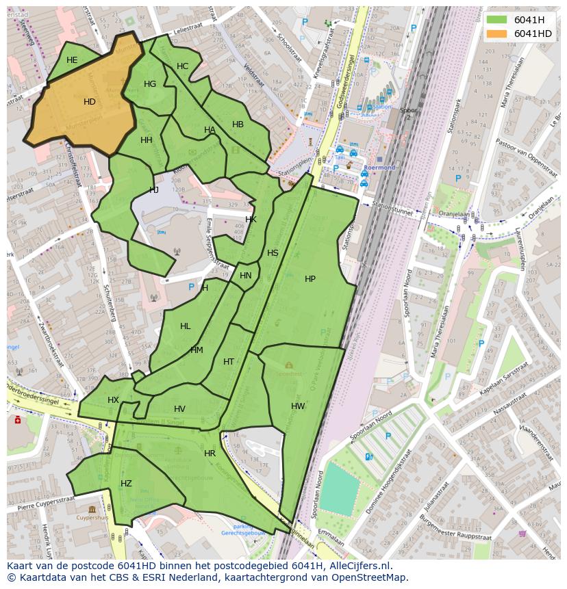 Afbeelding van het postcodegebied 6041 HD op de kaart.