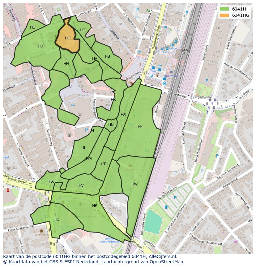 Afbeelding van het postcodegebied 6041 HG op de kaart.