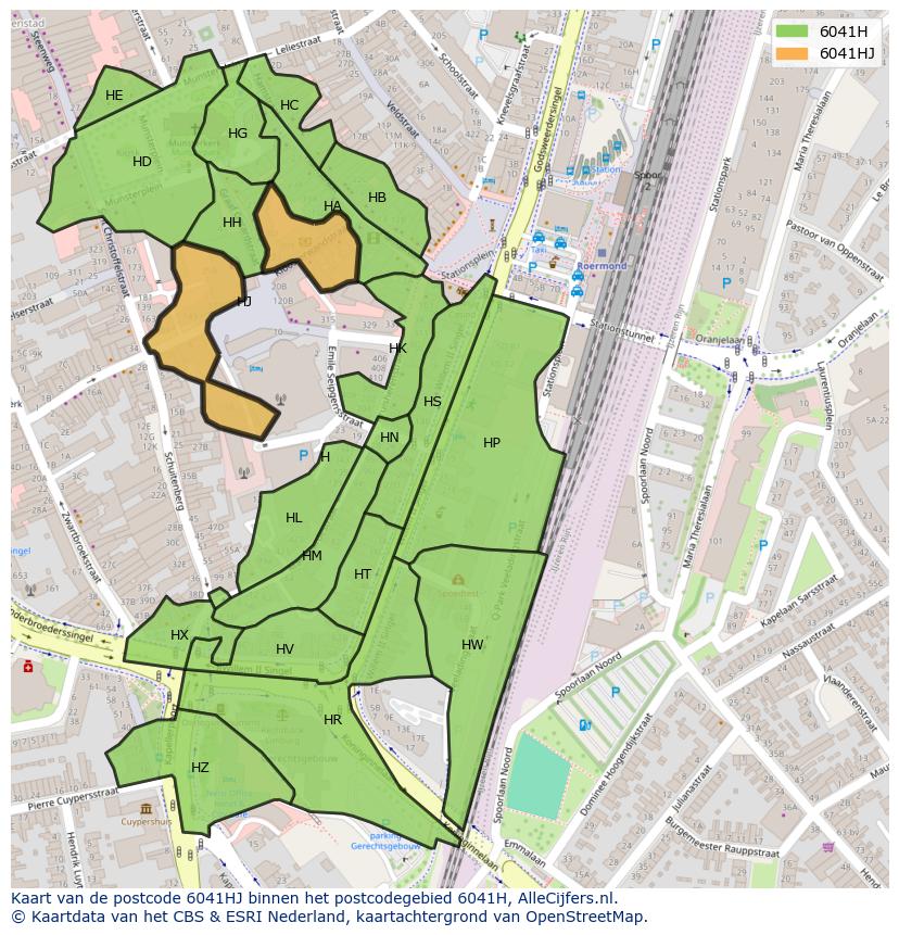 Afbeelding van het postcodegebied 6041 HJ op de kaart.