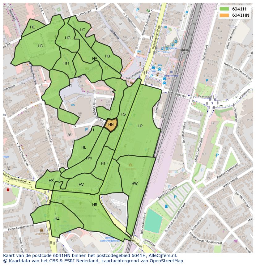 Afbeelding van het postcodegebied 6041 HN op de kaart.