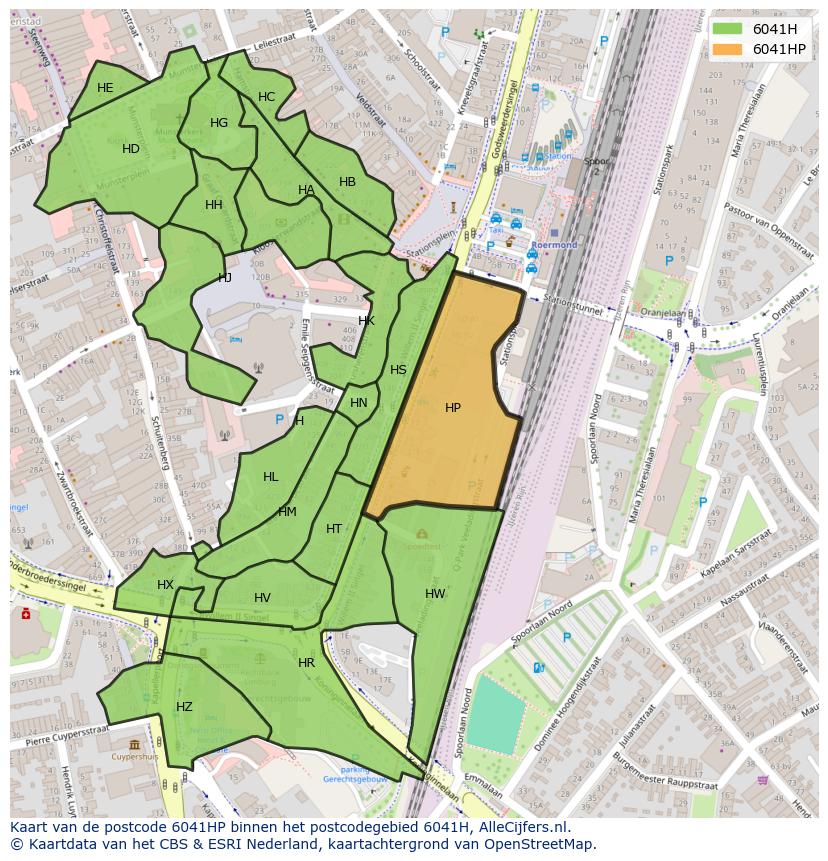 Afbeelding van het postcodegebied 6041 HP op de kaart.