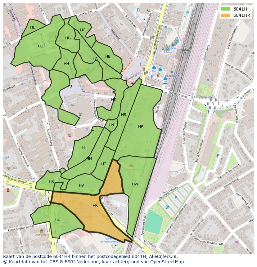 Afbeelding van het postcodegebied 6041 HR op de kaart.