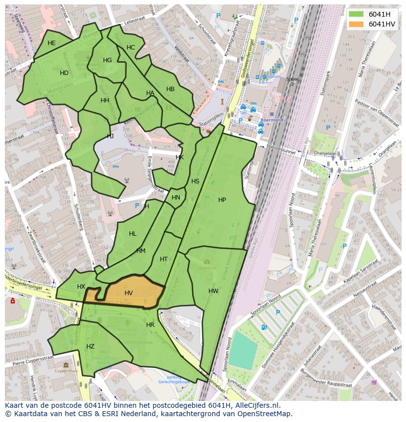 Afbeelding van het postcodegebied 6041 HV op de kaart.