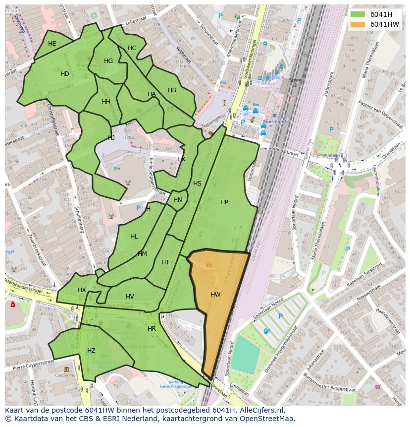 Afbeelding van het postcodegebied 6041 HW op de kaart.