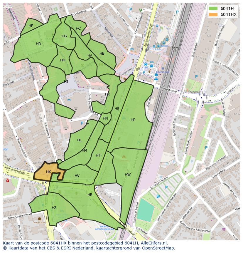 Afbeelding van het postcodegebied 6041 HX op de kaart.