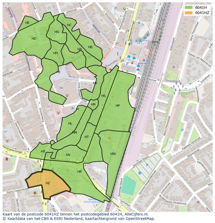 Afbeelding van het postcodegebied 6041 HZ op de kaart.