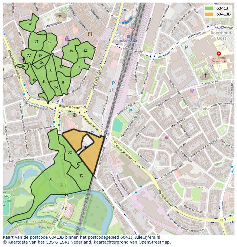 Afbeelding van het postcodegebied 6041 JB op de kaart.