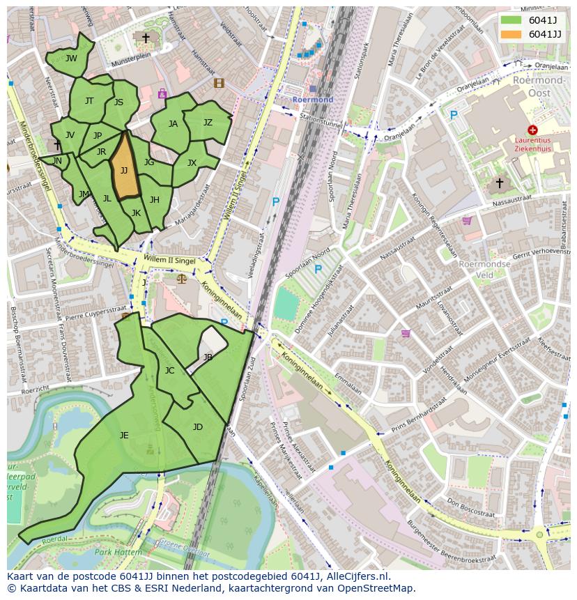 Afbeelding van het postcodegebied 6041 JJ op de kaart.