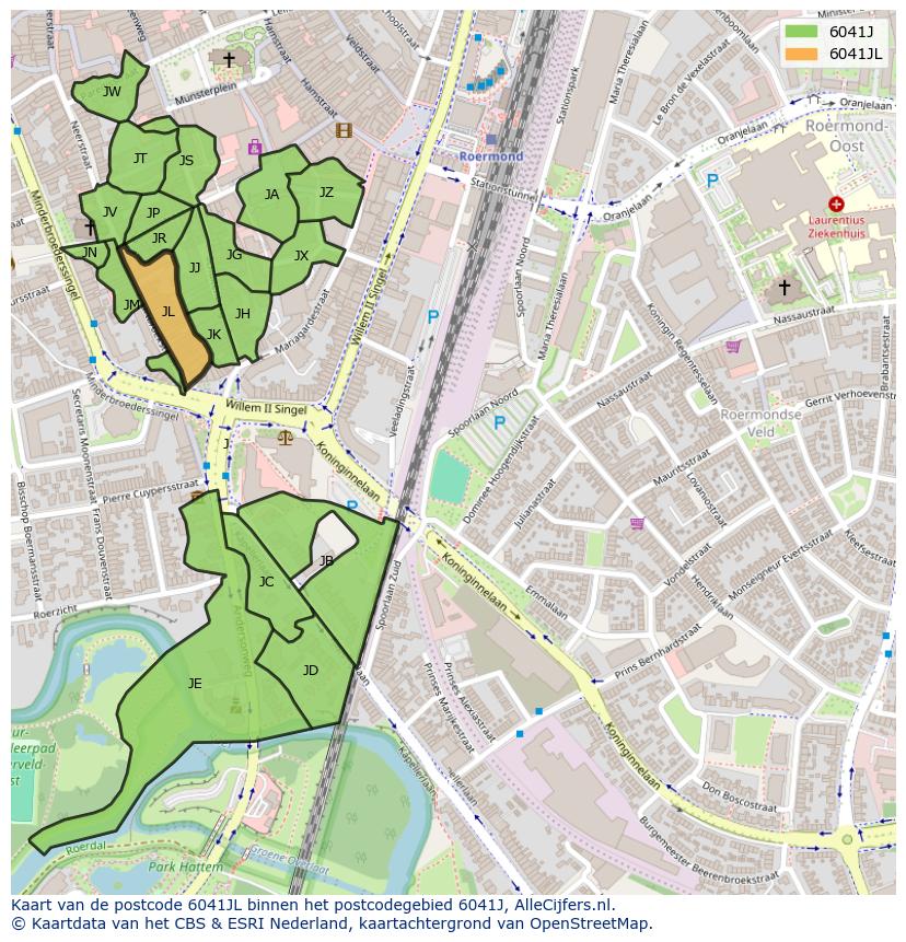 Afbeelding van het postcodegebied 6041 JL op de kaart.