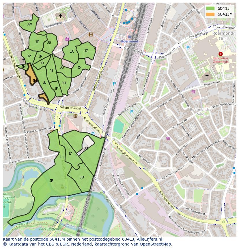 Afbeelding van het postcodegebied 6041 JM op de kaart.