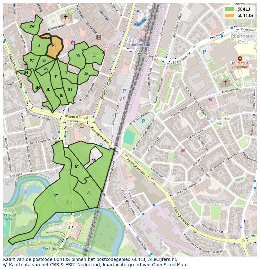 Afbeelding van het postcodegebied 6041 JS op de kaart.