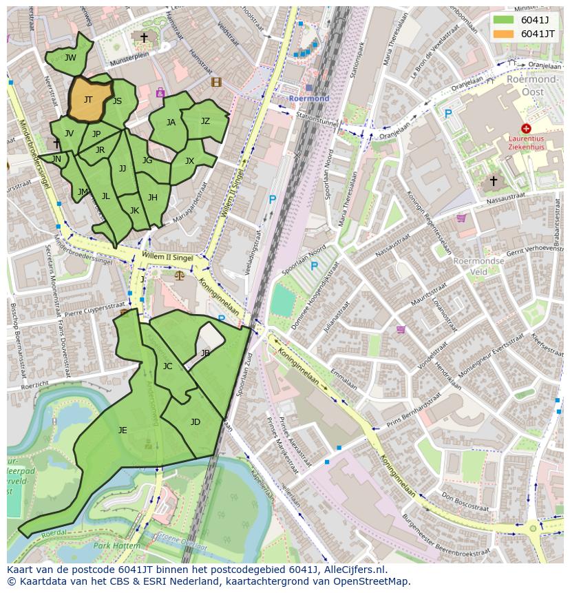 Afbeelding van het postcodegebied 6041 JT op de kaart.