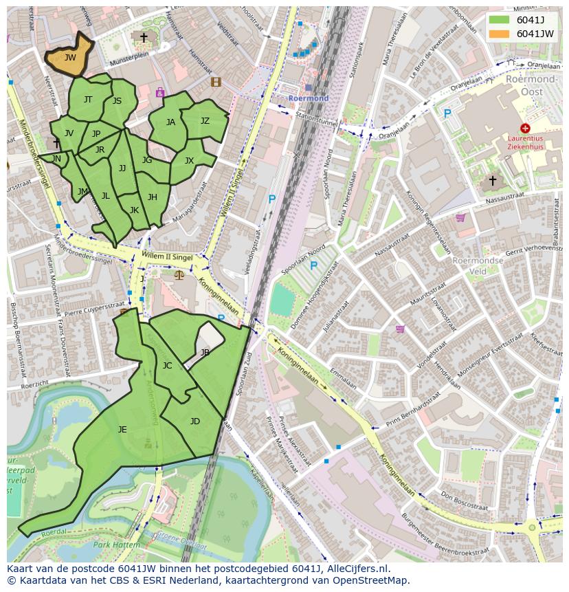 Afbeelding van het postcodegebied 6041 JW op de kaart.