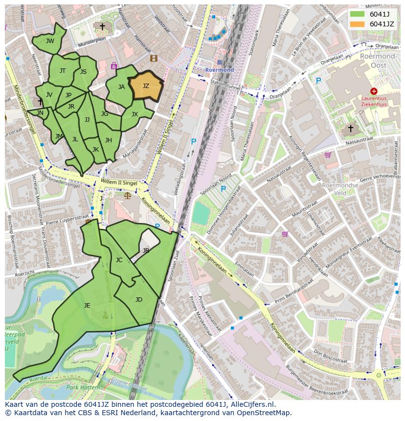 Afbeelding van het postcodegebied 6041 JZ op de kaart.