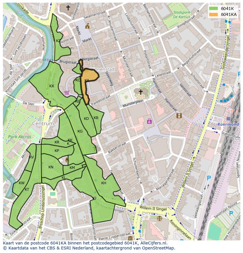 Afbeelding van het postcodegebied 6041 KA op de kaart.
