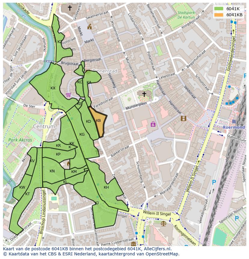 Afbeelding van het postcodegebied 6041 KB op de kaart.