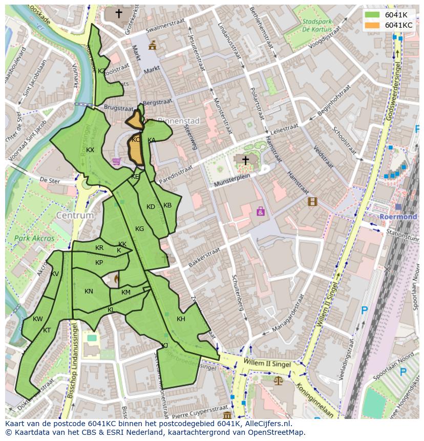 Afbeelding van het postcodegebied 6041 KC op de kaart.