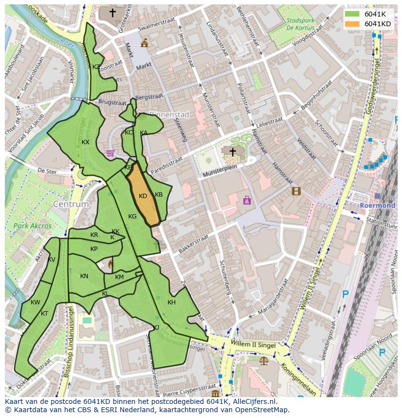 Afbeelding van het postcodegebied 6041 KD op de kaart.