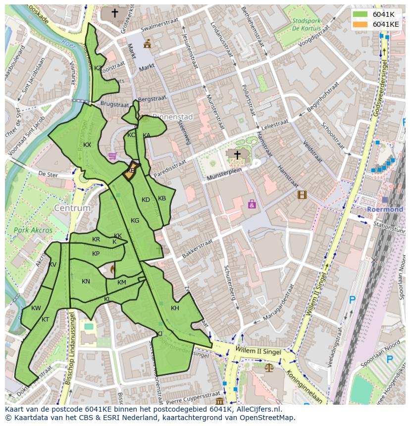 Afbeelding van het postcodegebied 6041 KE op de kaart.