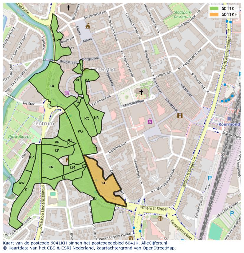 Afbeelding van het postcodegebied 6041 KH op de kaart.