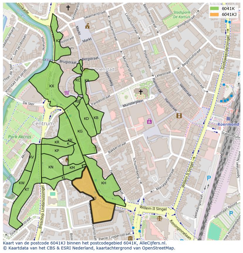 Afbeelding van het postcodegebied 6041 KJ op de kaart.