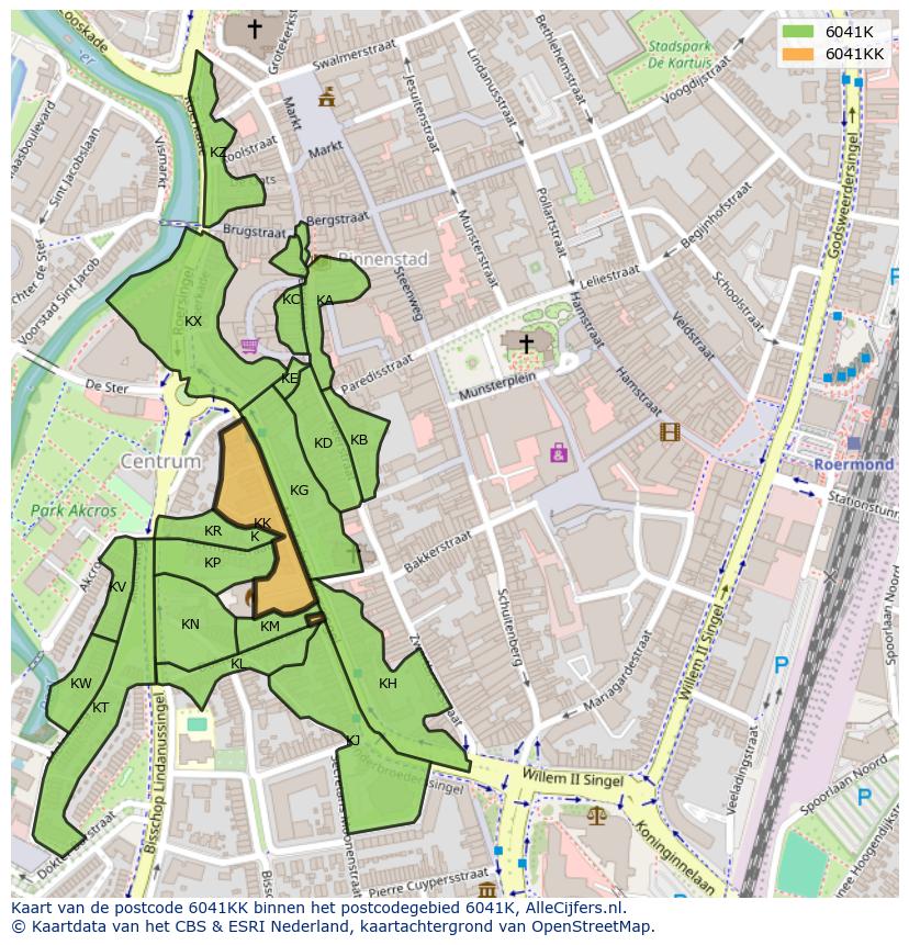 Afbeelding van het postcodegebied 6041 KK op de kaart.
