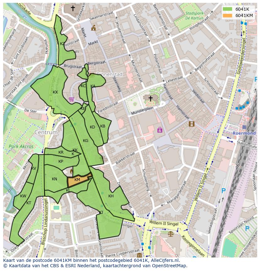 Afbeelding van het postcodegebied 6041 KM op de kaart.
