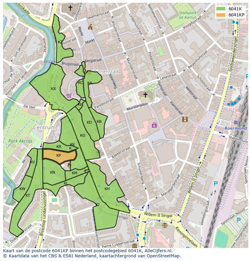 Afbeelding van het postcodegebied 6041 KP op de kaart.