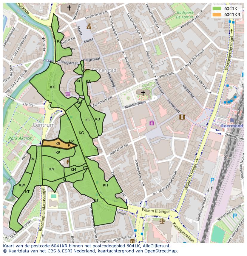 Afbeelding van het postcodegebied 6041 KR op de kaart.