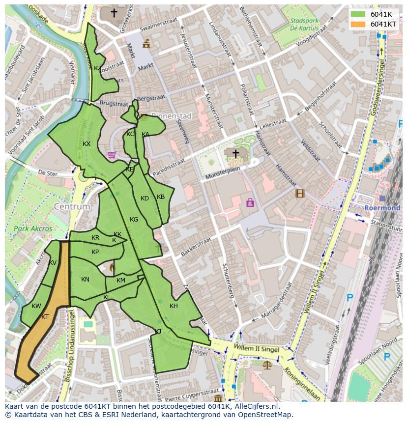 Afbeelding van het postcodegebied 6041 KT op de kaart.