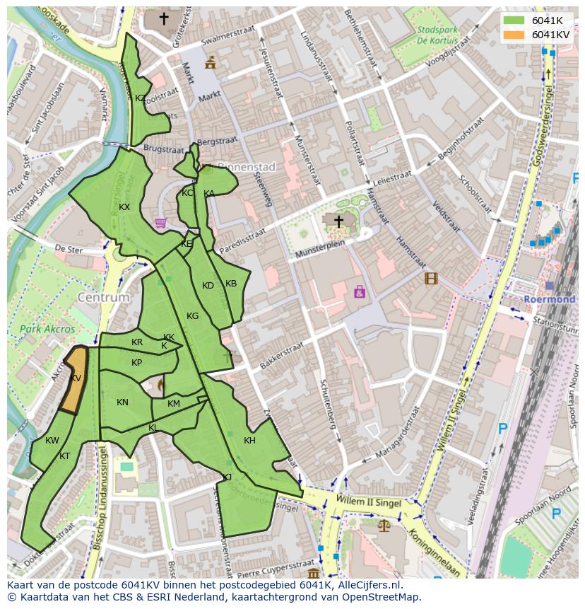 Afbeelding van het postcodegebied 6041 KV op de kaart.