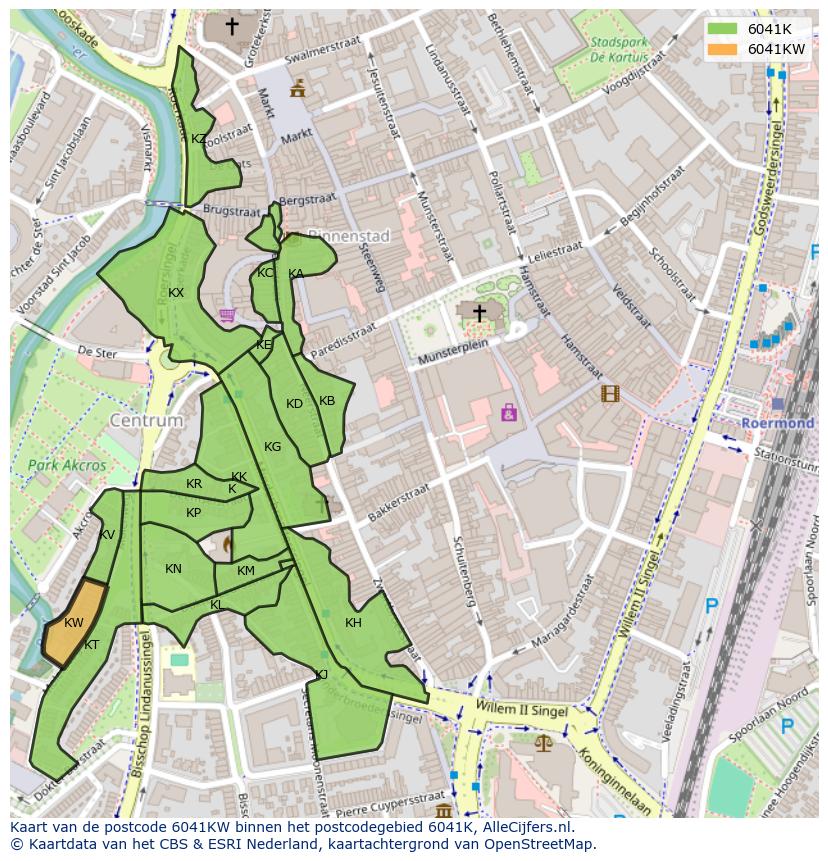 Afbeelding van het postcodegebied 6041 KW op de kaart.
