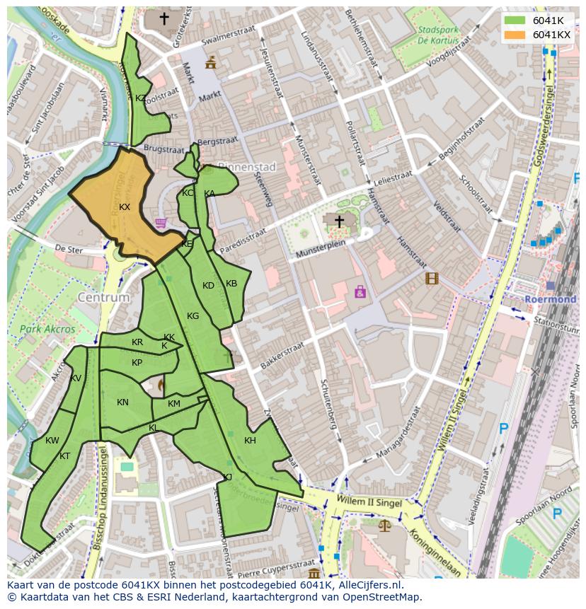 Afbeelding van het postcodegebied 6041 KX op de kaart.