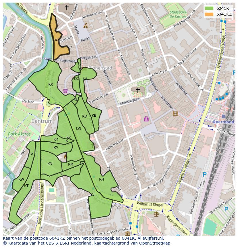Afbeelding van het postcodegebied 6041 KZ op de kaart.