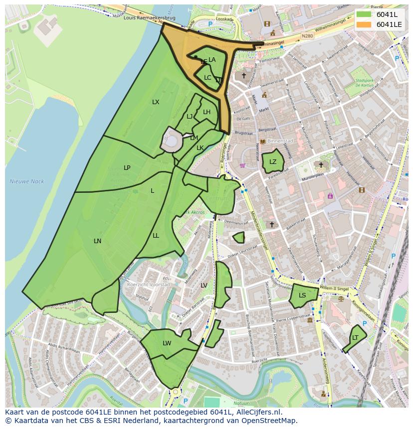 Afbeelding van het postcodegebied 6041 LE op de kaart.