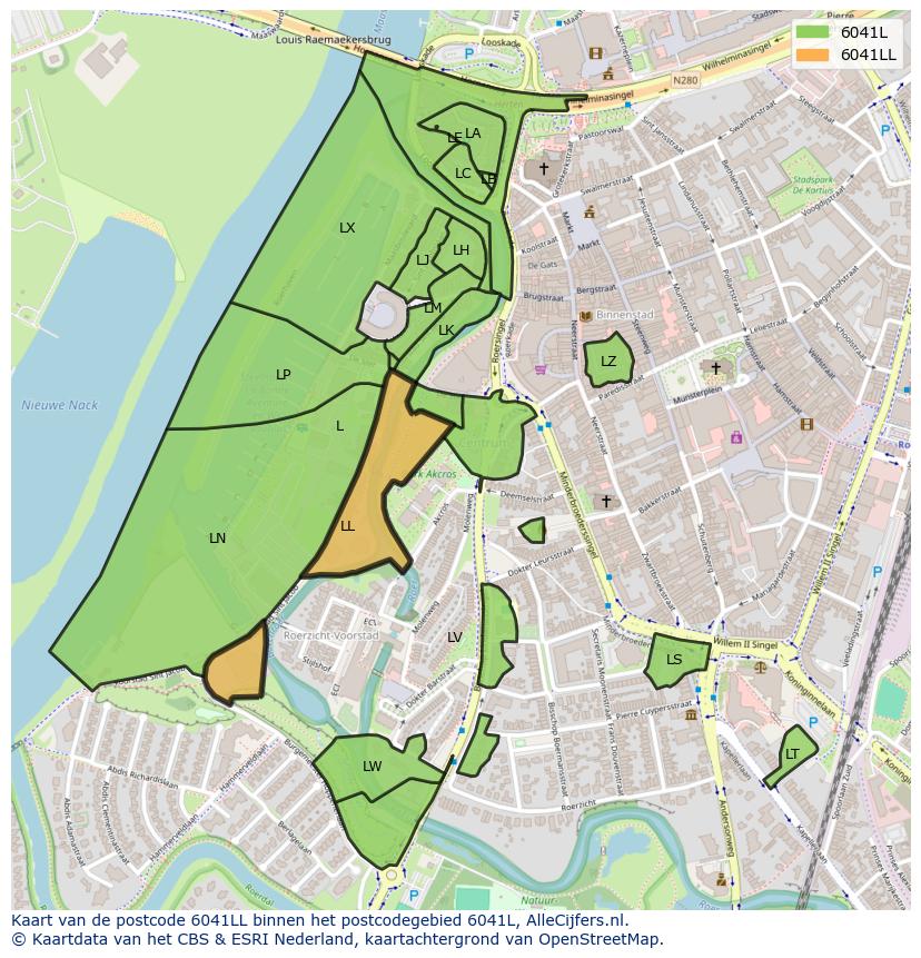 Afbeelding van het postcodegebied 6041 LL op de kaart.