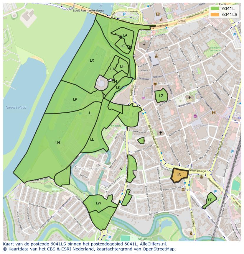 Afbeelding van het postcodegebied 6041 LS op de kaart.