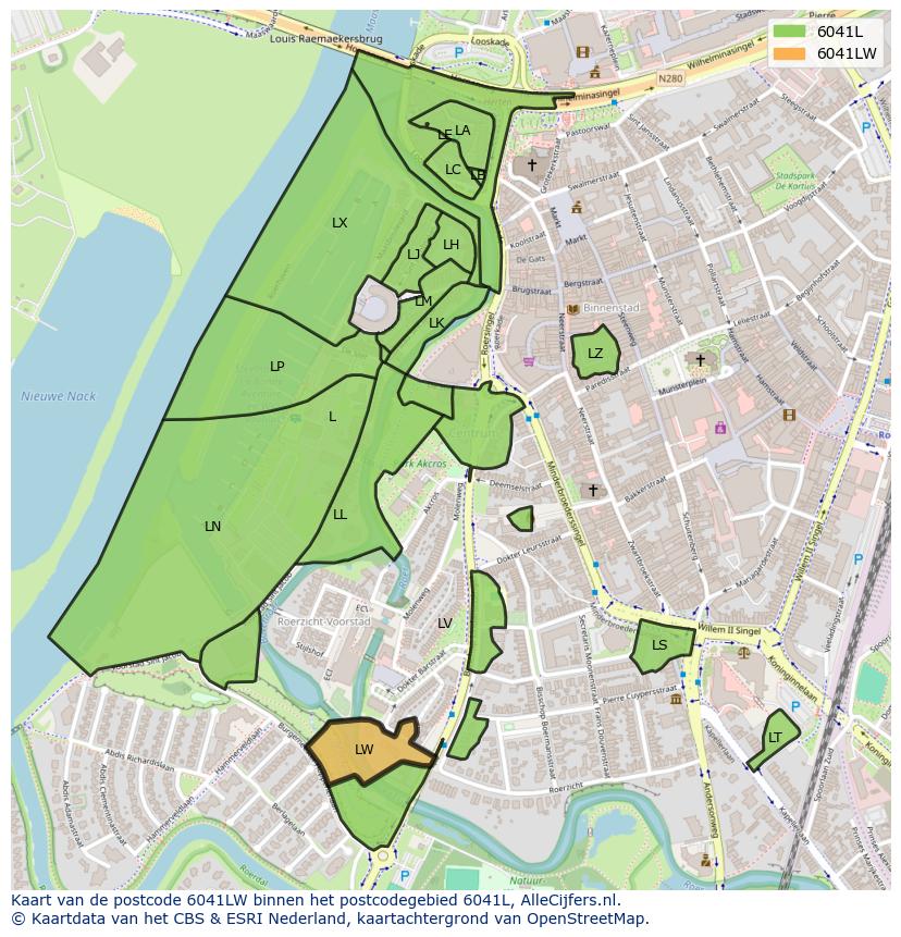 Afbeelding van het postcodegebied 6041 LW op de kaart.
