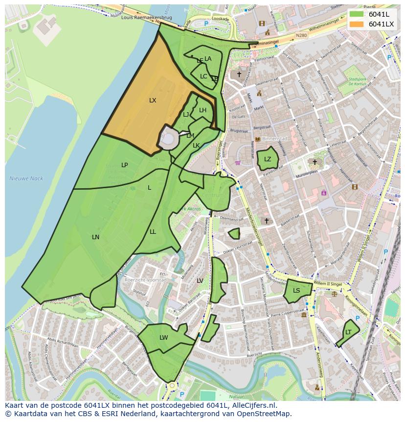 Afbeelding van het postcodegebied 6041 LX op de kaart.