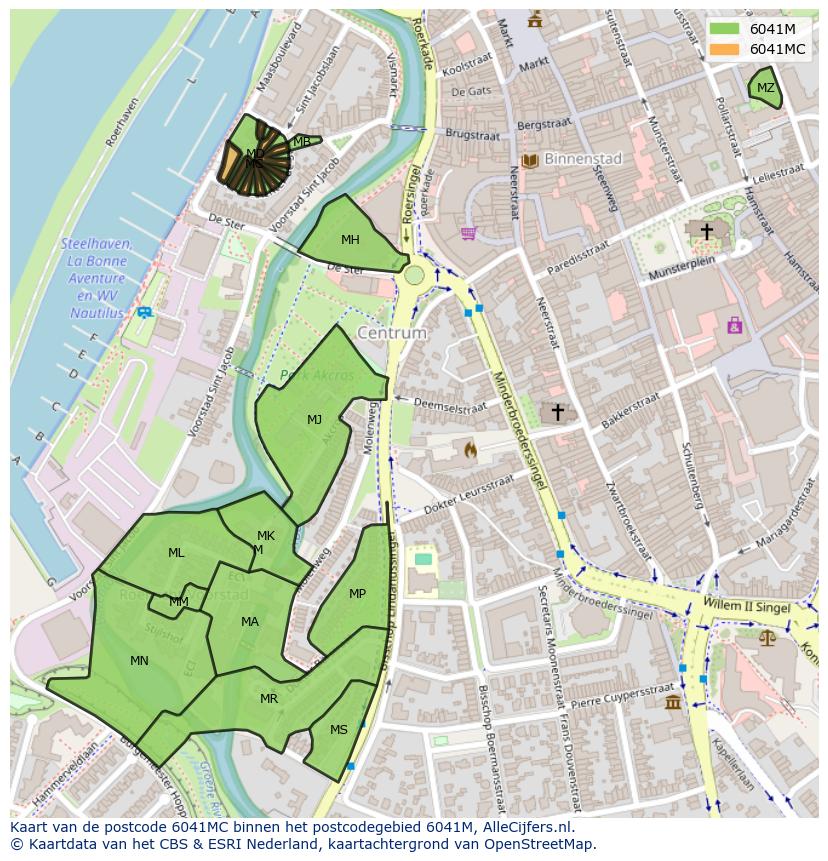 Afbeelding van het postcodegebied 6041 MC op de kaart.