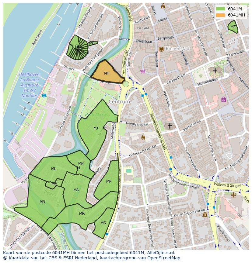 Afbeelding van het postcodegebied 6041 MH op de kaart.