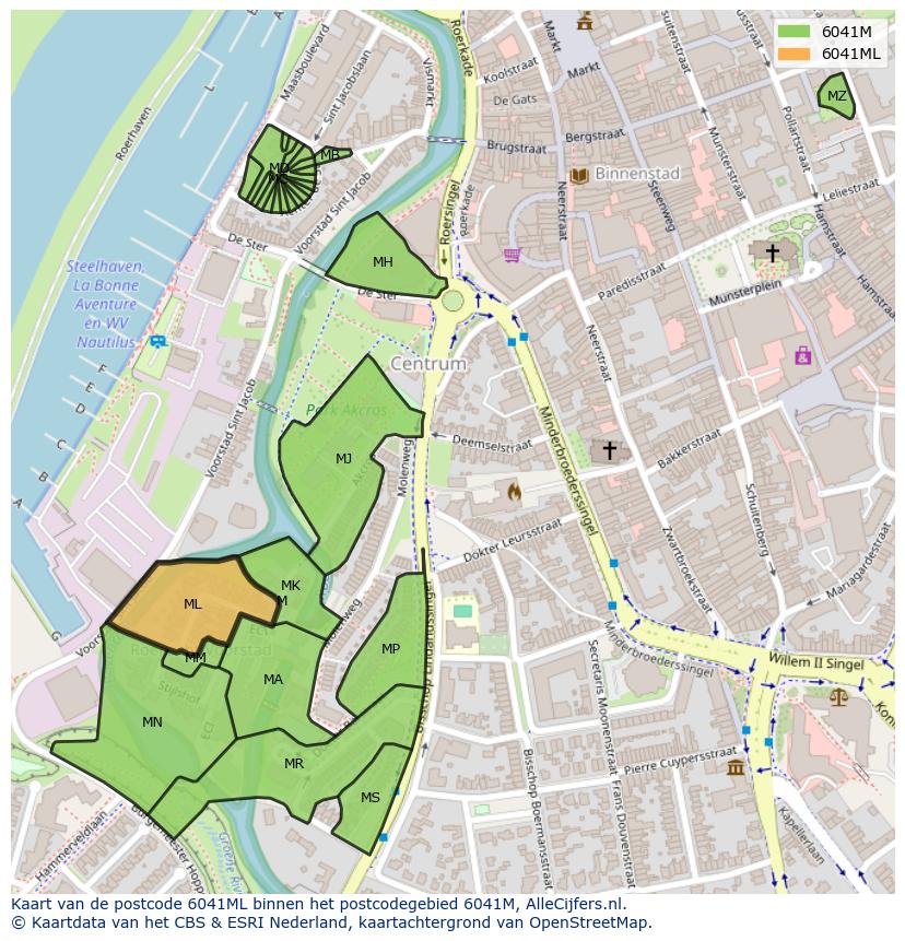 Afbeelding van het postcodegebied 6041 ML op de kaart.