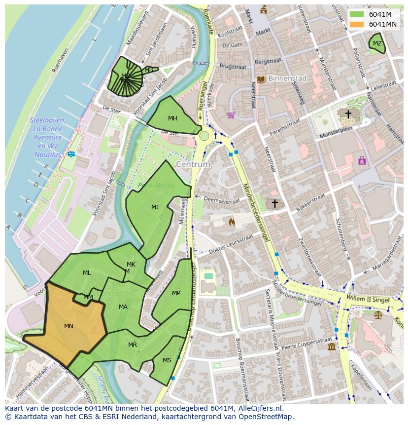 Afbeelding van het postcodegebied 6041 MN op de kaart.