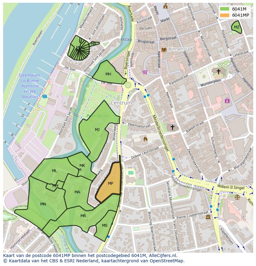 Afbeelding van het postcodegebied 6041 MP op de kaart.