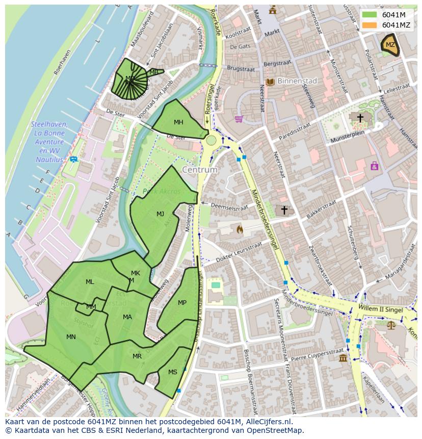 Afbeelding van het postcodegebied 6041 MZ op de kaart.