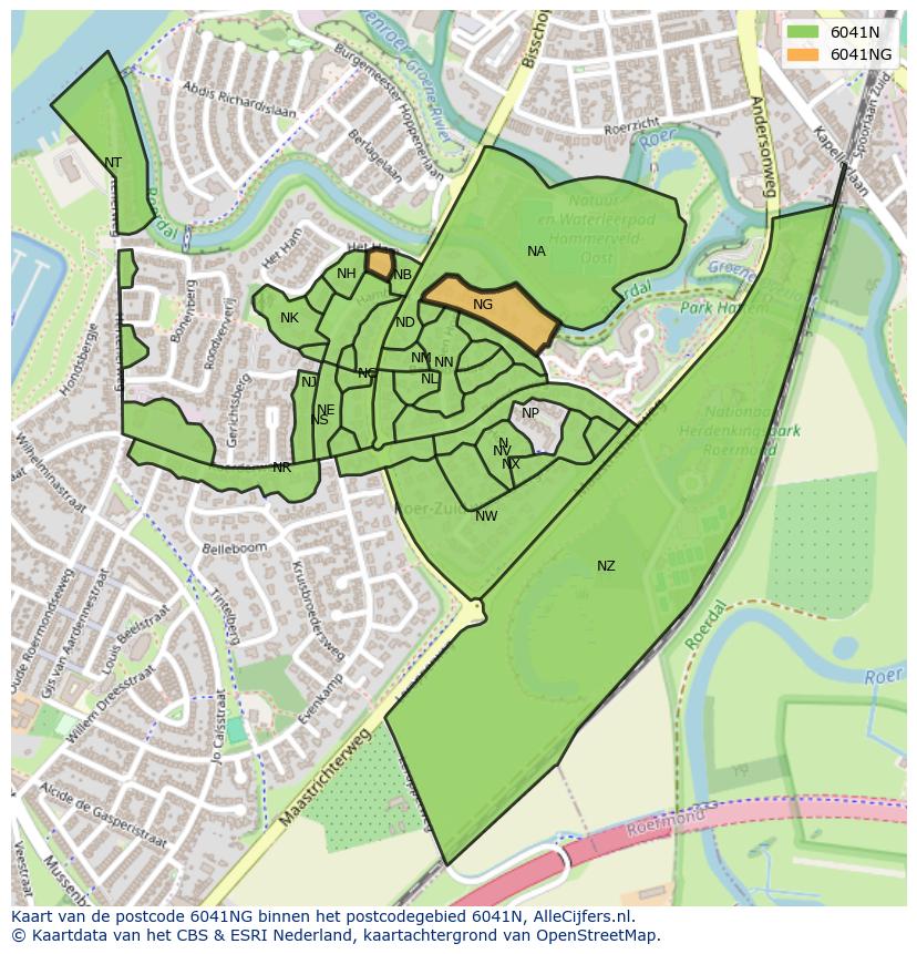 Afbeelding van het postcodegebied 6041 NG op de kaart.